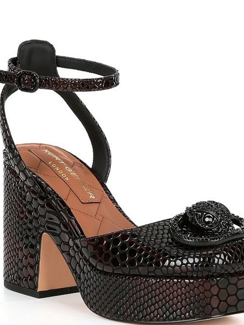 Size 7 Kurt Geiger Black/Brown Snake-Embossed Platform Sandal